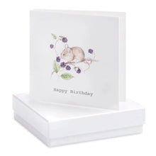 Load image into Gallery viewer, ‘Happy Birthday’ Mouse Blackberry Boxed Card Earrings
