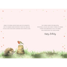 Load image into Gallery viewer, Friend Hedgehog and Robin Birthday Card