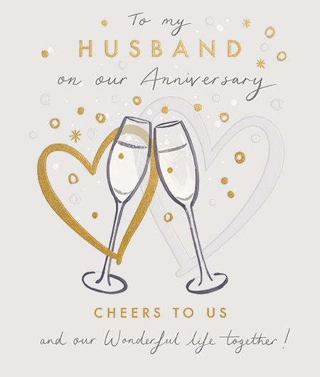 Champagne Glasses Husband Anniversary Card – Kingfisher Cards & Gifts