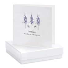 Load image into Gallery viewer, ‘Larkspur Kindness & Laughter’ Lavender Boxed Heart Stud Earrings Card