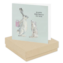 Load image into Gallery viewer, ‘Happy Birthday To You’ Rabbits Sterling Silver Flower Stud Earrings Card