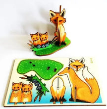 Load image into Gallery viewer, Fox With Cubs 3D Pop Up Wooden Postcard