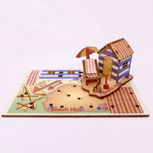 Load image into Gallery viewer, Beach Huts 3D Pop Up Wooden Postcard