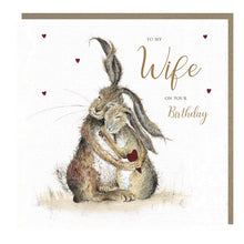 Load image into Gallery viewer, Hares Hugging Wife Birthday Card