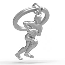 Load image into Gallery viewer, Chrome Rugby Player with Ball Keyring