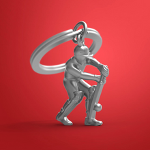 Load image into Gallery viewer, Chrome Cricket Player with Bat Keyring