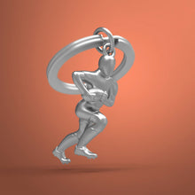 Load image into Gallery viewer, Chrome Rugby Player with Ball Keyring