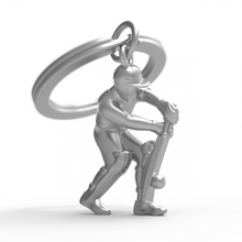 Load image into Gallery viewer, Chrome Cricket Player with Bat Keyring