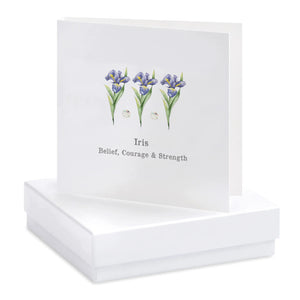 ‘Iris Belief, Courage & Strength’ Sterling Silver Crystal Stud Earrings Card