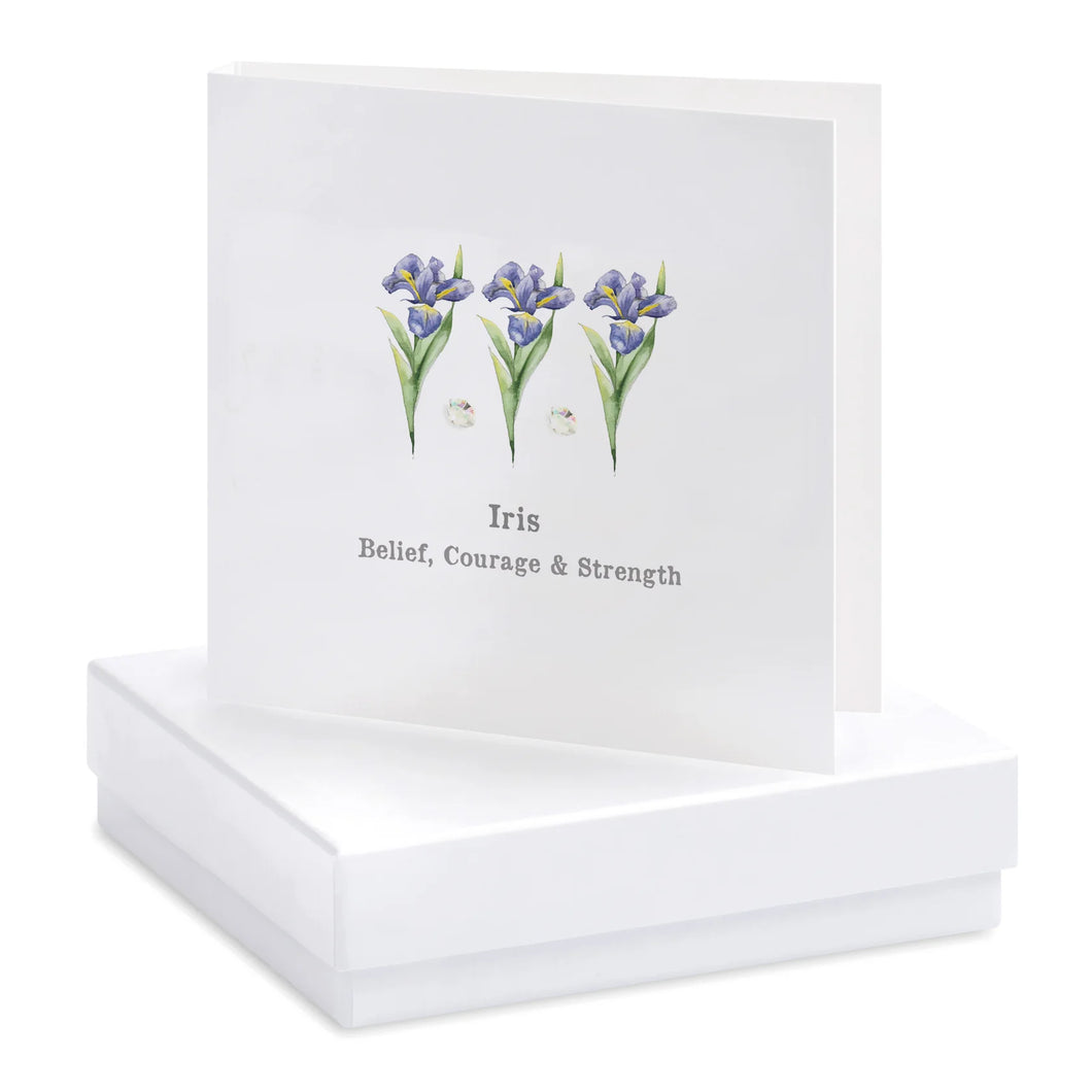 ‘Iris Belief, Courage & Strength’ Sterling Silver Crystal Stud Earrings Card