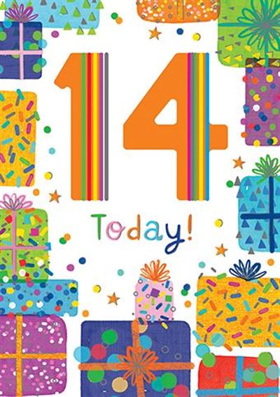 Multi-Coloured Presents 14th Birthday Card