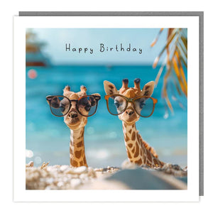 Giraffes In Sunglasses On The Beach  Birthday Card