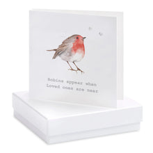 Load image into Gallery viewer, ‘Robins appear when loved ones are near’ Robin Sterling Silver Crystal Stud Earrings Card
