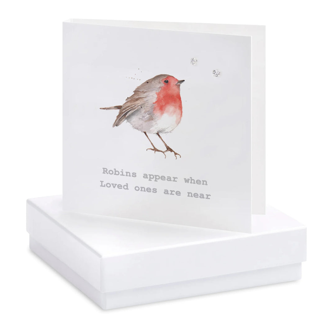 ‘Robins appear when loved ones are near’ Robin Sterling Silver Crystal Stud Earrings Card