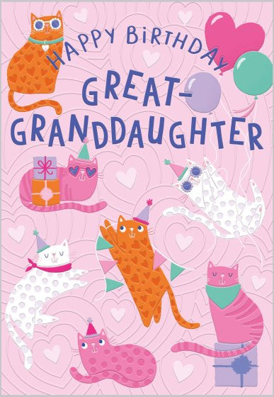 Party Cats Great-Granddaughter Birthday Card