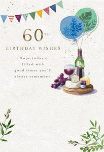 Red Wine & Cheese Board 60th Birthday Card