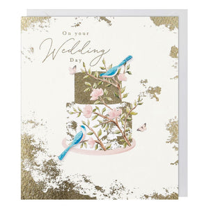 Blue Birds & Cake Wedding Day Card