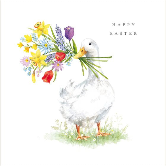 Duck Carrying Flowers Easter Card