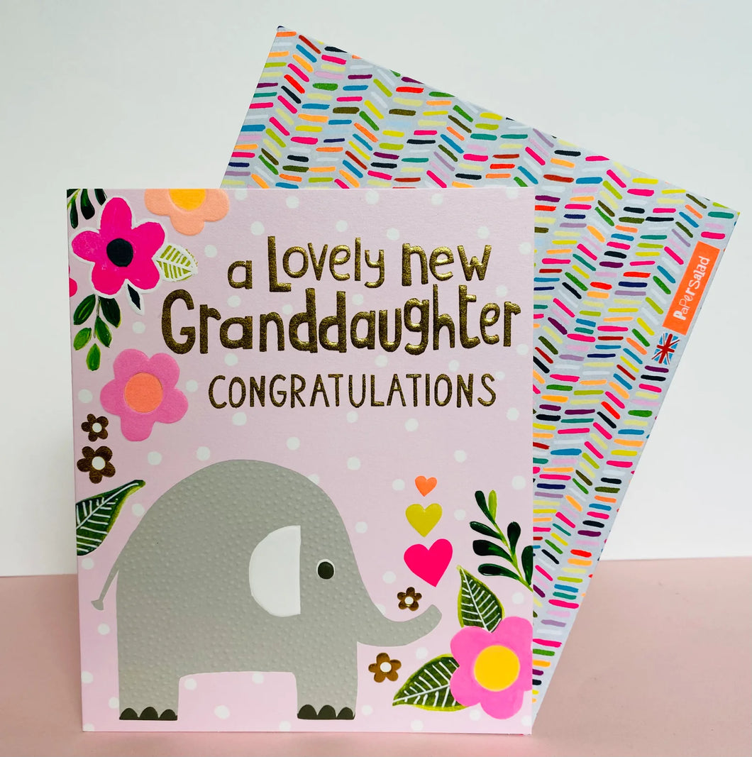 Elephant New Granddaughter Congratulations Card