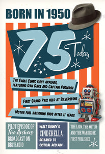 Born In 1950 - 75th Birthday Card