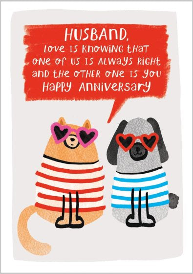 Dog & Cat Husband Anniversary Card