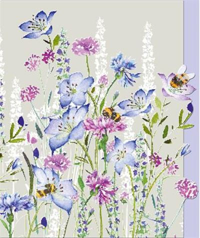 Blue Wild flowers & Bees Blank Card