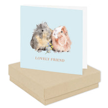 Load image into Gallery viewer, ‘Lovely Friend’ Guinea Pigs Sterling Silver Flower Stud Earrings Card
