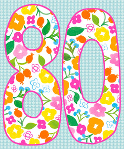 Pink Florals 80th Birthday Card