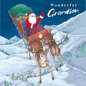 Santa Sleigh Grandson Christmas Card