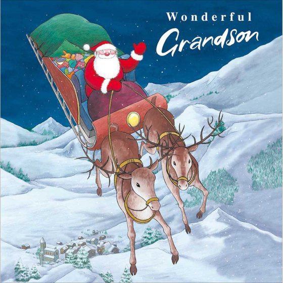 Santa Sleigh Grandson Christmas Card