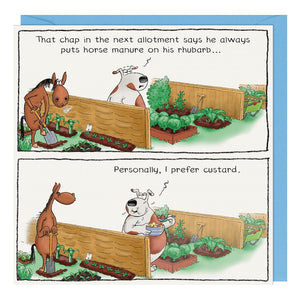 I Prefer Custard Horse And Dog Birthday Card