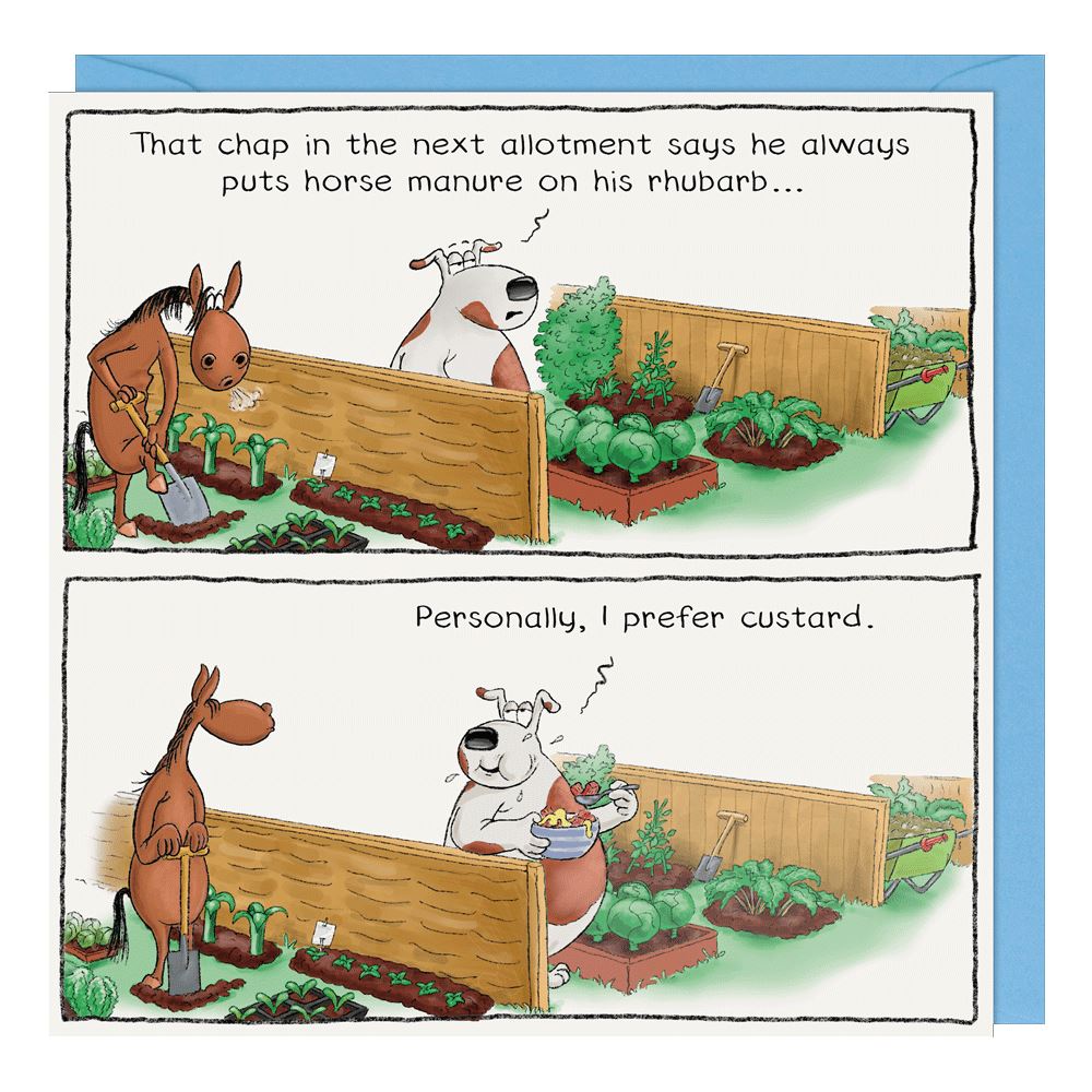 I Prefer Custard Horse And Dog Birthday Card