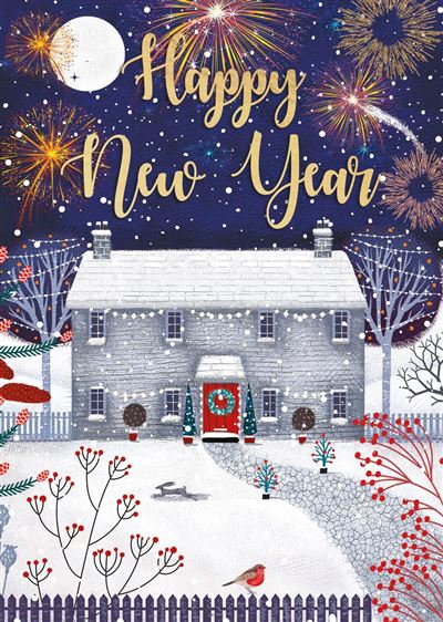 Snowy Cottage Happy New Year Card