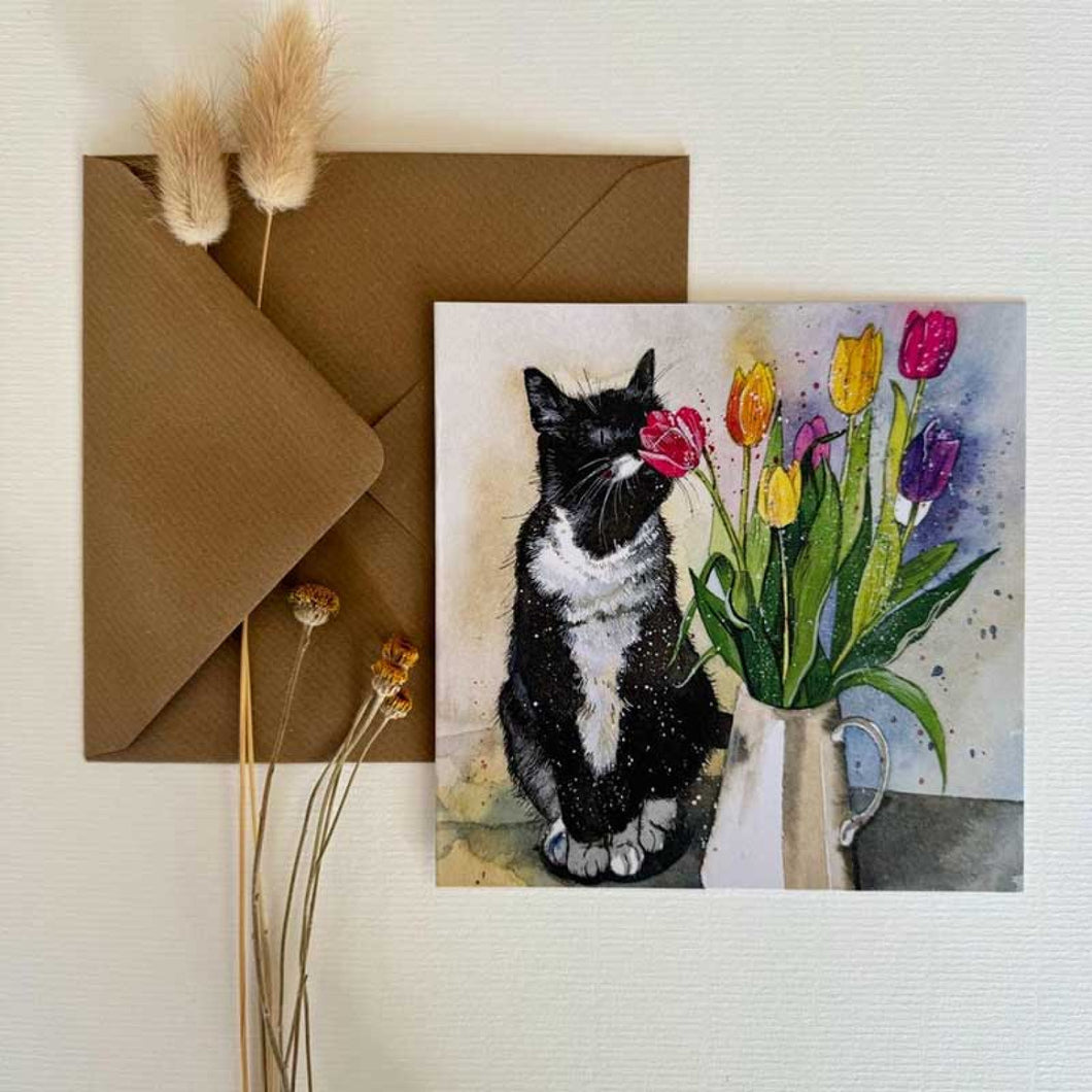 Smell The Flowers Cat Card