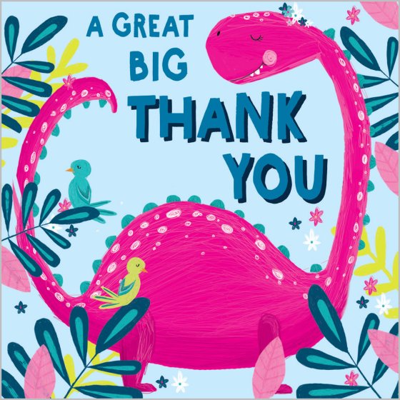 Pink Dinosaur Pack Of 6 Mini Thank You Notecards & Envelopes