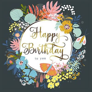 Ditsy Wreath Flowers Birthday Card