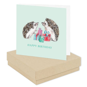 ‘Happy Birthday’ Hedgehog Sterling Silver Crystal Stud Earrings Card