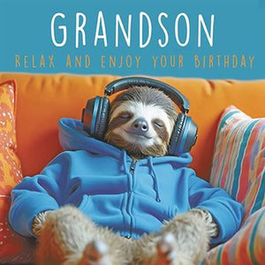 Sloth Relaxing Grandson Birthday Card