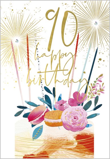 Floral Cake 90th Birthday Card