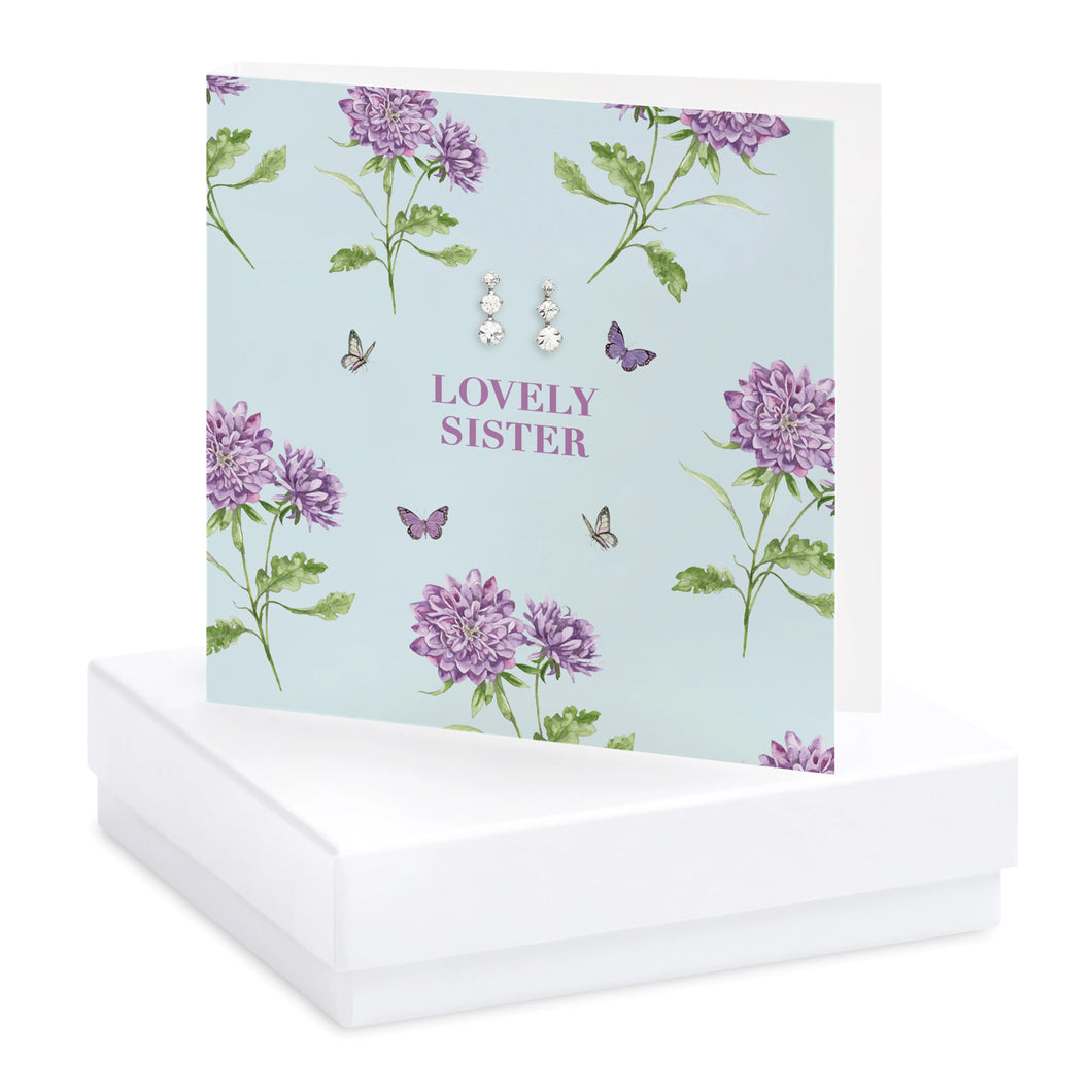 ‘Lovely Sister’ Strerling Silver Crystal Stud Earrings Card