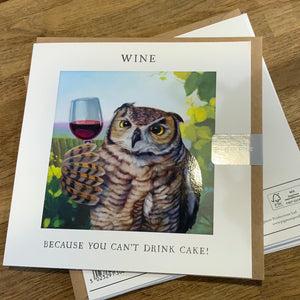 Owl drinking wine birthday Card