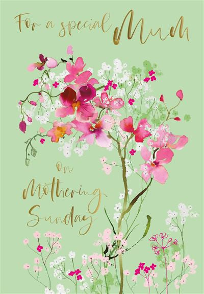 Green & Pink Flowers Large Mothering Sunday Card