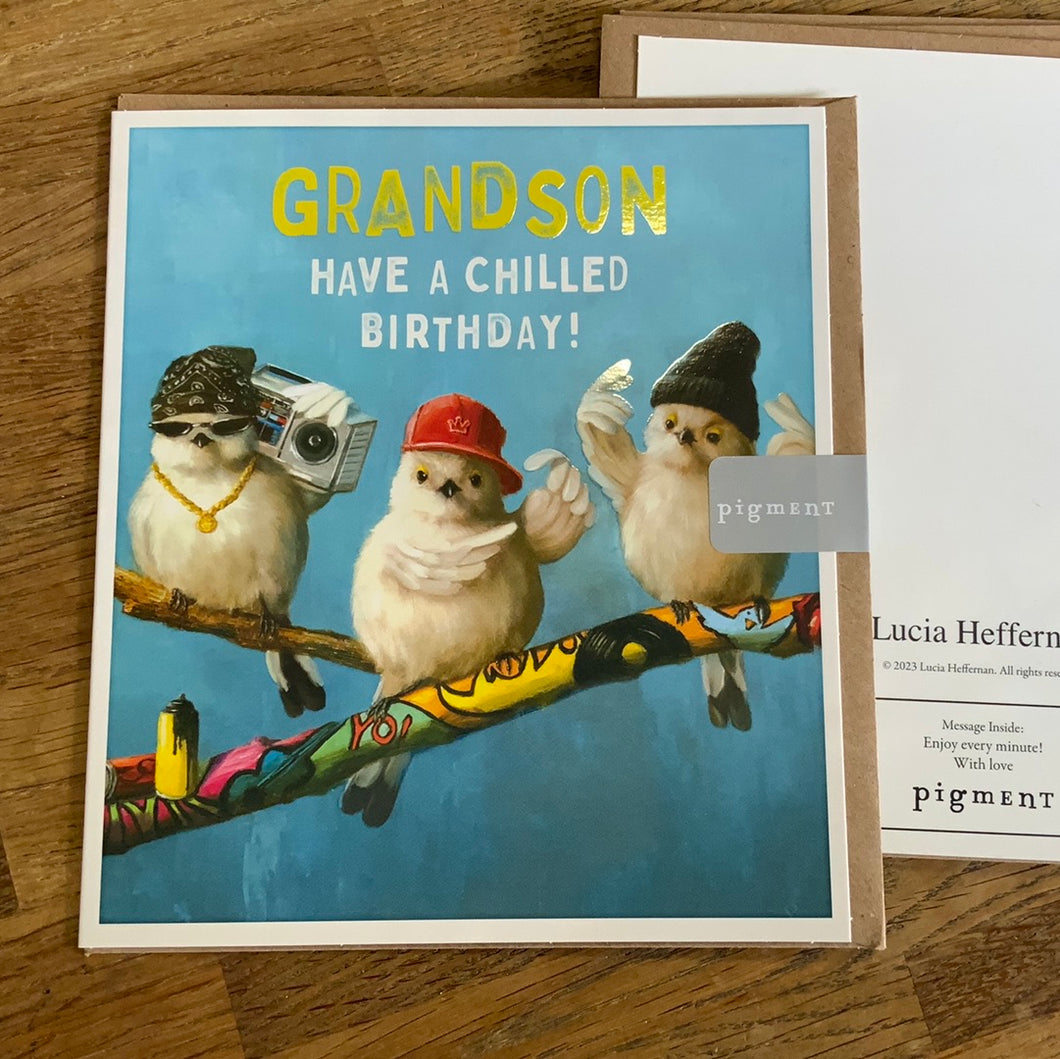 Birds on tree Grandson Birthday Card