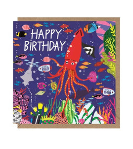 Red Squid Birthday Card