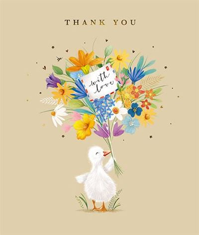 Duckling With A Bunch Of Flowers Thank You Card