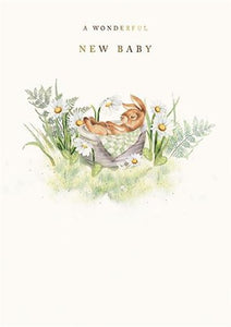 Baby Rabbit In A Basket New Baby Card