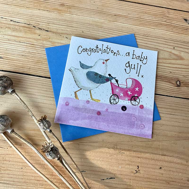 A Baby Gull New Baby Girl Card by Alex Clark