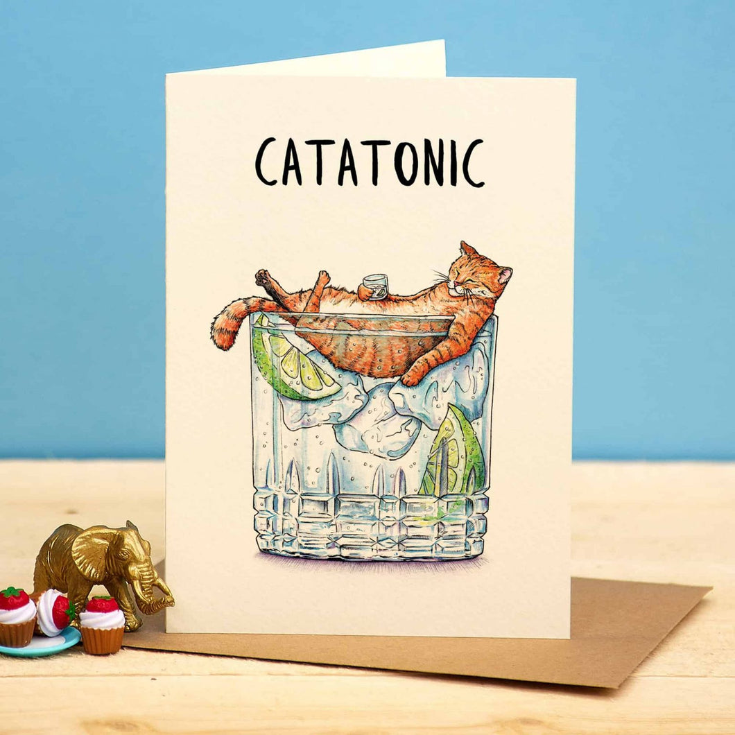 Catatonic Cat/ Gin Blank Card