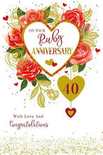 Load image into Gallery viewer, Heart Wreath Ruby Anniversary Card
