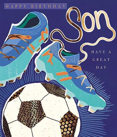 Football Boots and Football Son Birthday Card